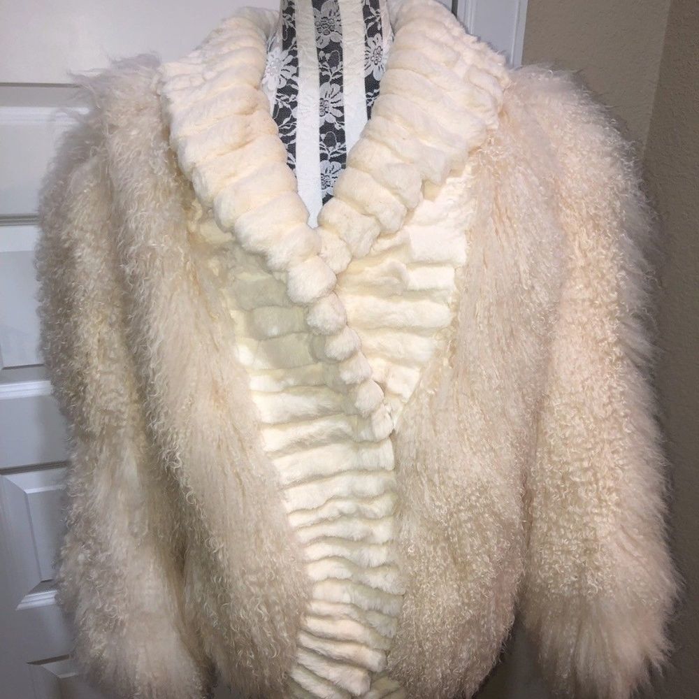 Unique Gorgeous Cream Mongolian Tibetan‎ Lamb Coat